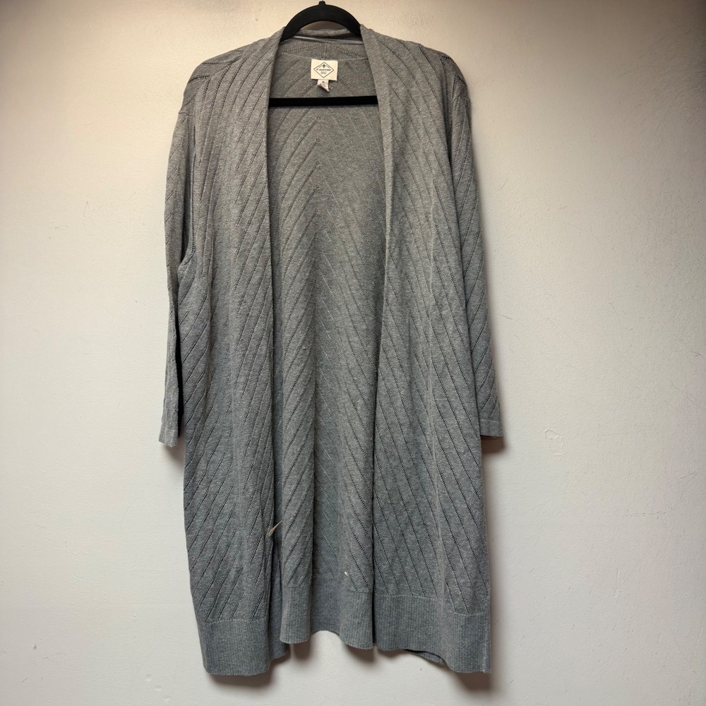 St. John's Bay Cardigan Womens 1X Grey Excellent Chevron Pointelle Open Front
